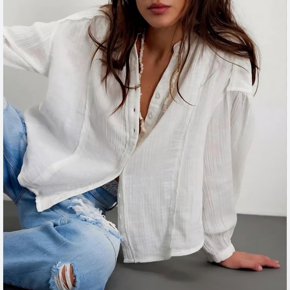 We The Free double cotton button down White Women's Top